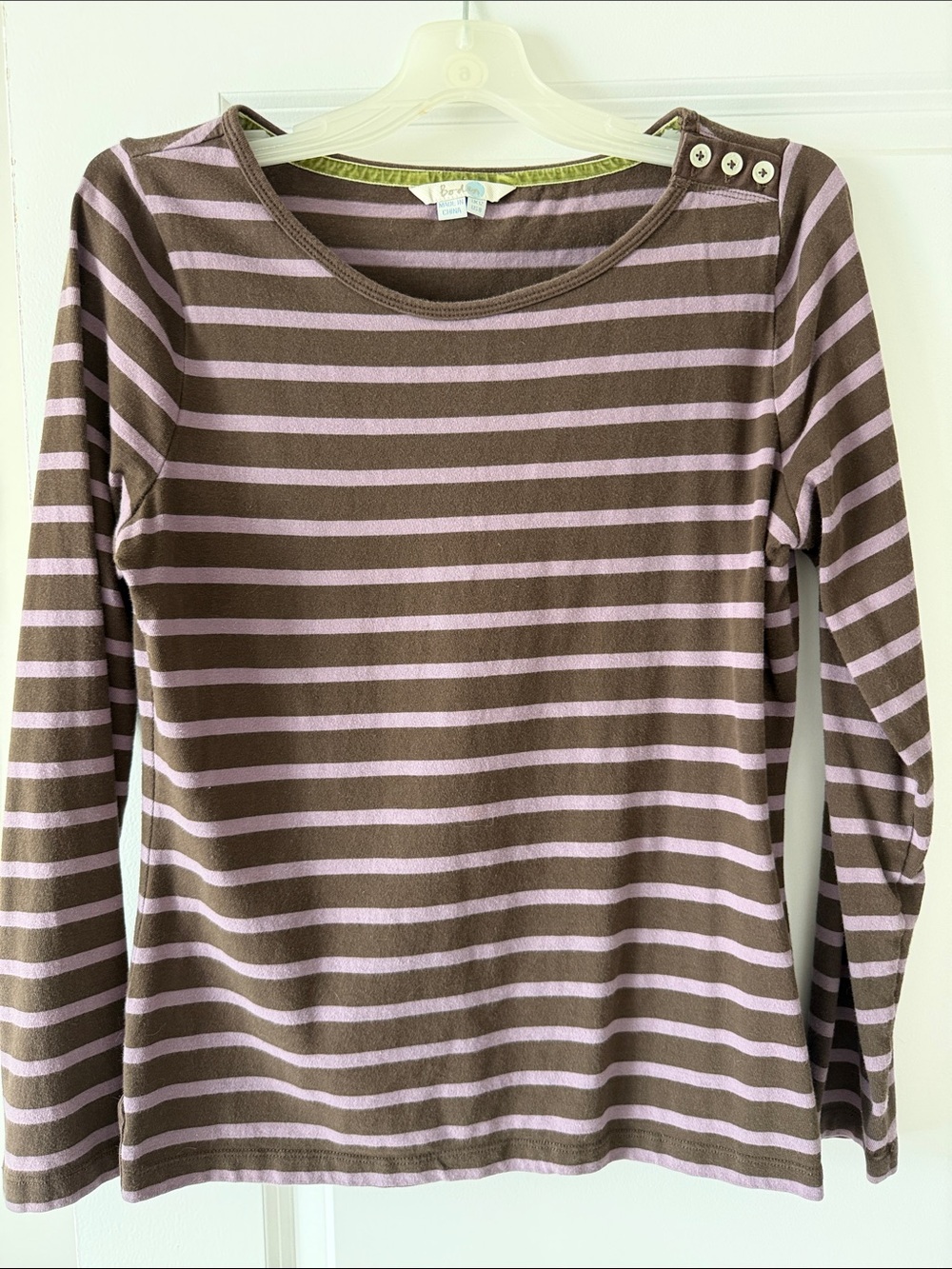 Boden Brown & Light Pink Striped Long-Sleeve Top